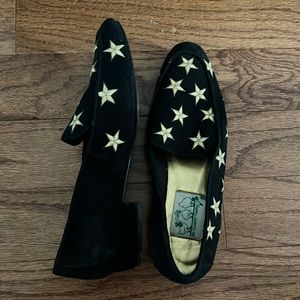 Black Suede Embroidered Star Loafers